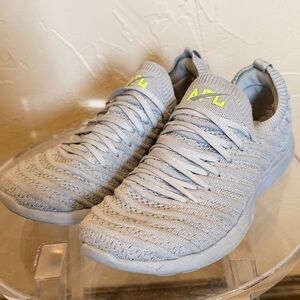 APL Women’s TechLoom Knit Slip-On Sneakers in Light Grey with Neon Yellow Logo